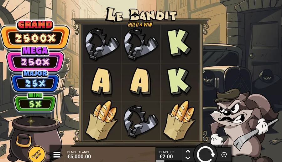 Le Bandit Hold & Win reels, a 3x3 grid in the studio demo