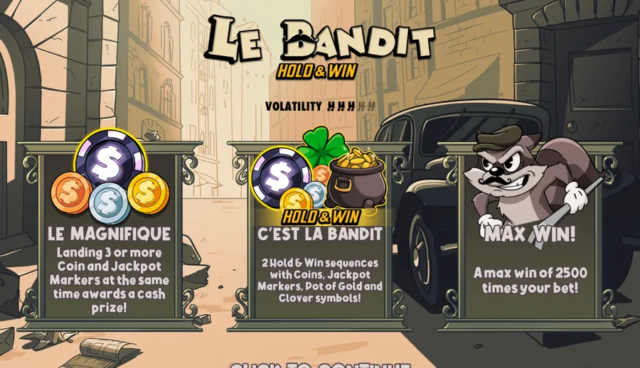 Le Bandit Hold & Win splash and volatility meter