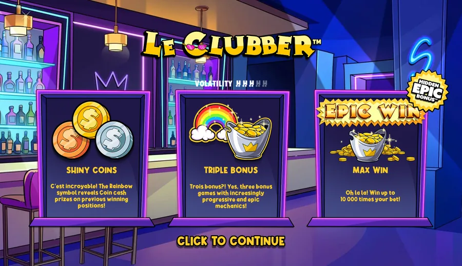 Le Clubber splash screen with the studio volatility meter