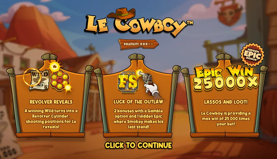 Le Cowboy splash screen with the studio volatility meter