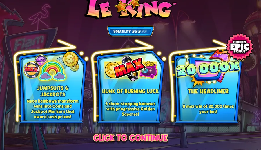 Le King splash screen with the studio volatility meter