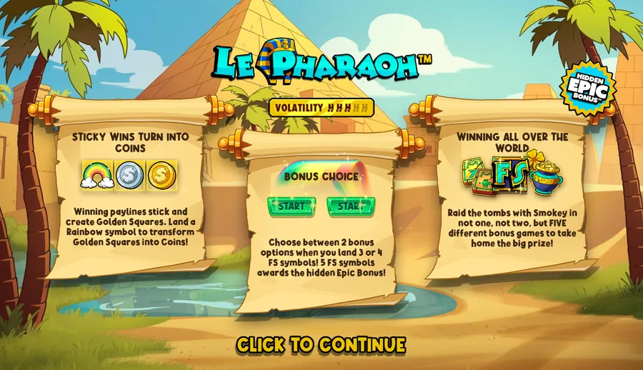 Le Pharaoh splash screen with the studio volatility meter