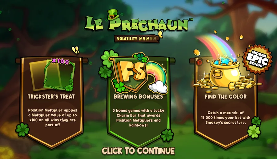 Le Prechaun splash screen with the studio volatility meter
