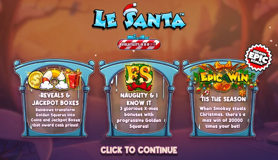 Le Santa splash screen with the studio volatility meter